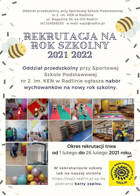 Rekrutacja do oddziału przedszkolnego przy SSP nr 2 na rok szkolny 2021/2022
